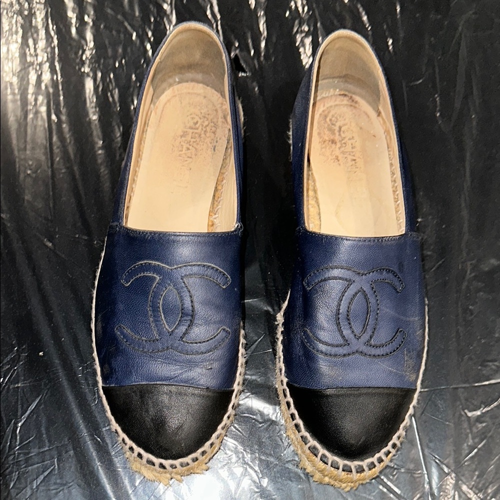Chanel Blue and Black leather Espadrilles